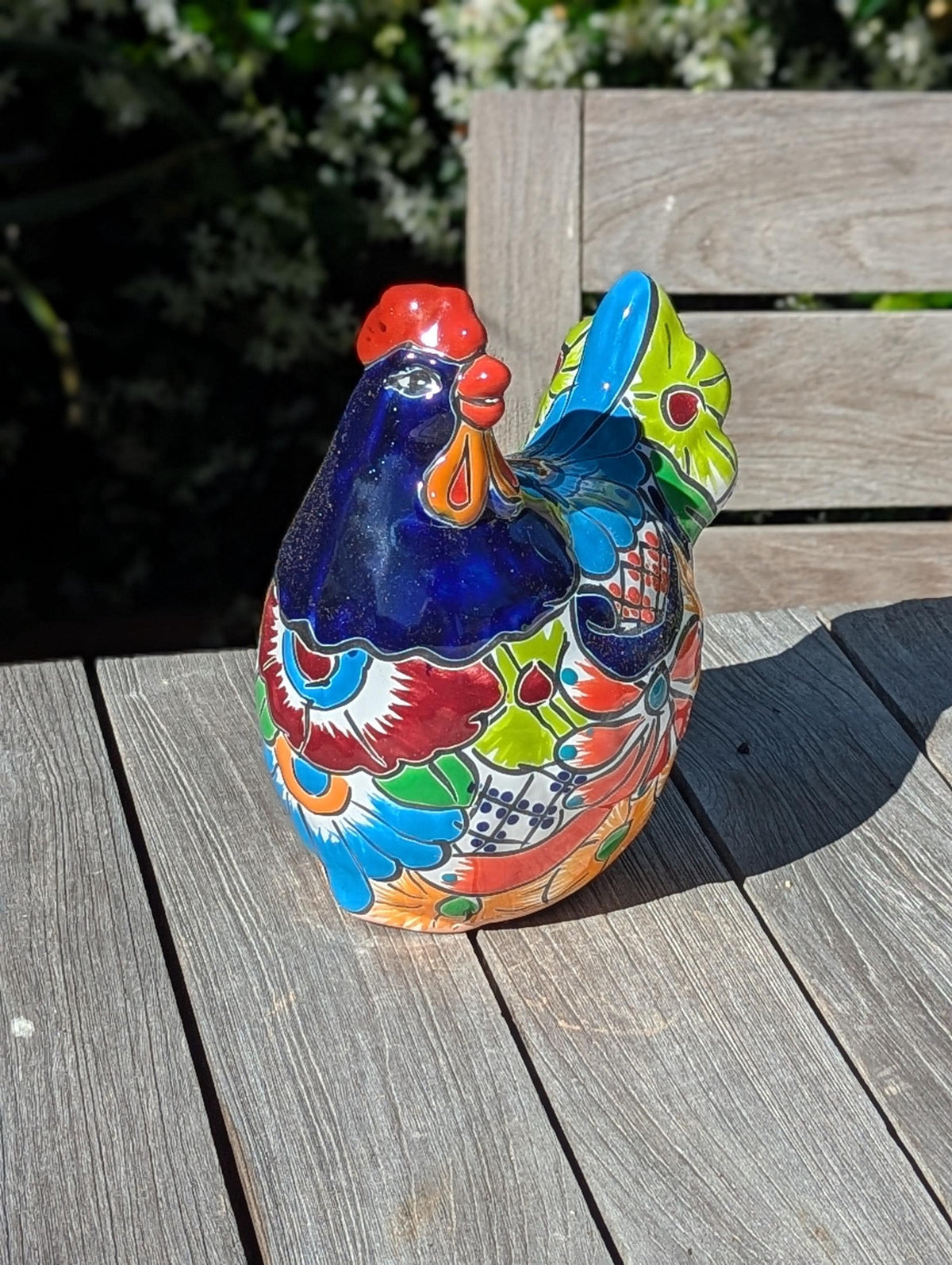 Talavera Rooster Statue | Handmade Ceramic Animal Garden Sculpture | Mexican Pottery Decor