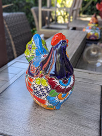 Talavera Rooster Statue | Handmade Ceramic Animal Garden Sculpture | Mexican Pottery Decor