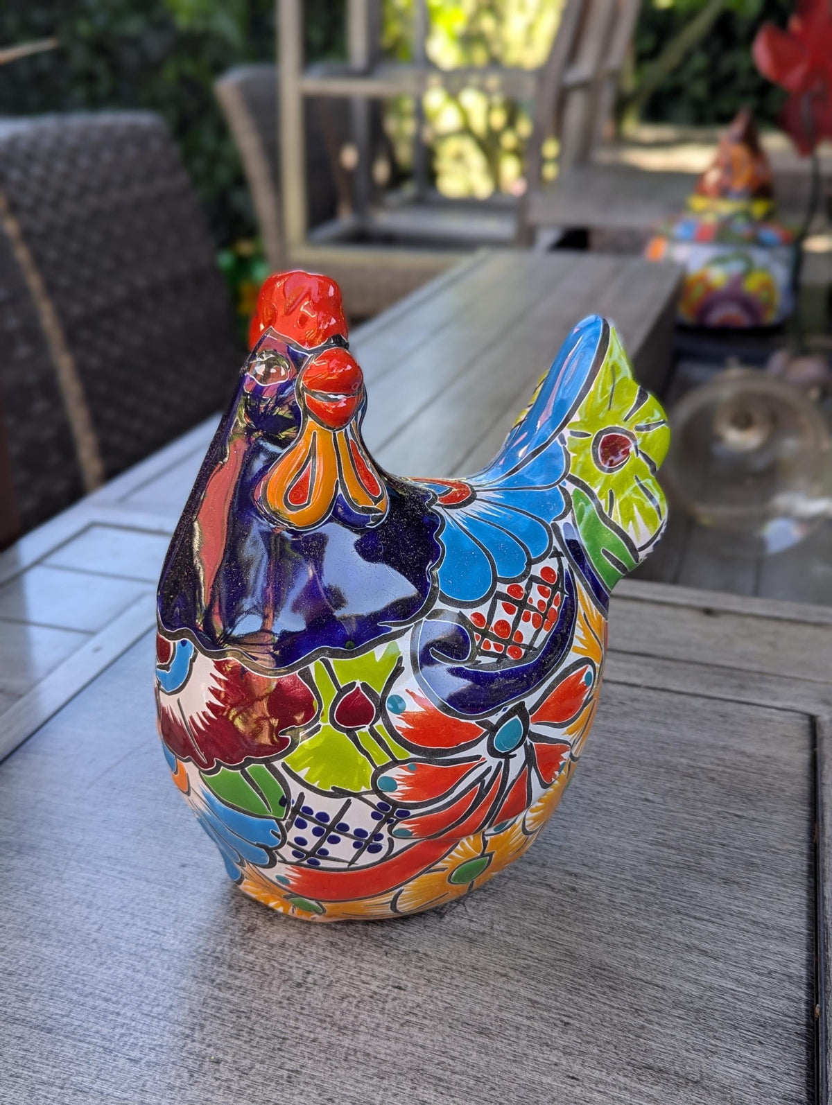 Talavera Rooster Statue | Handmade Ceramic Animal Garden Sculpture | Mexican Pottery Decor