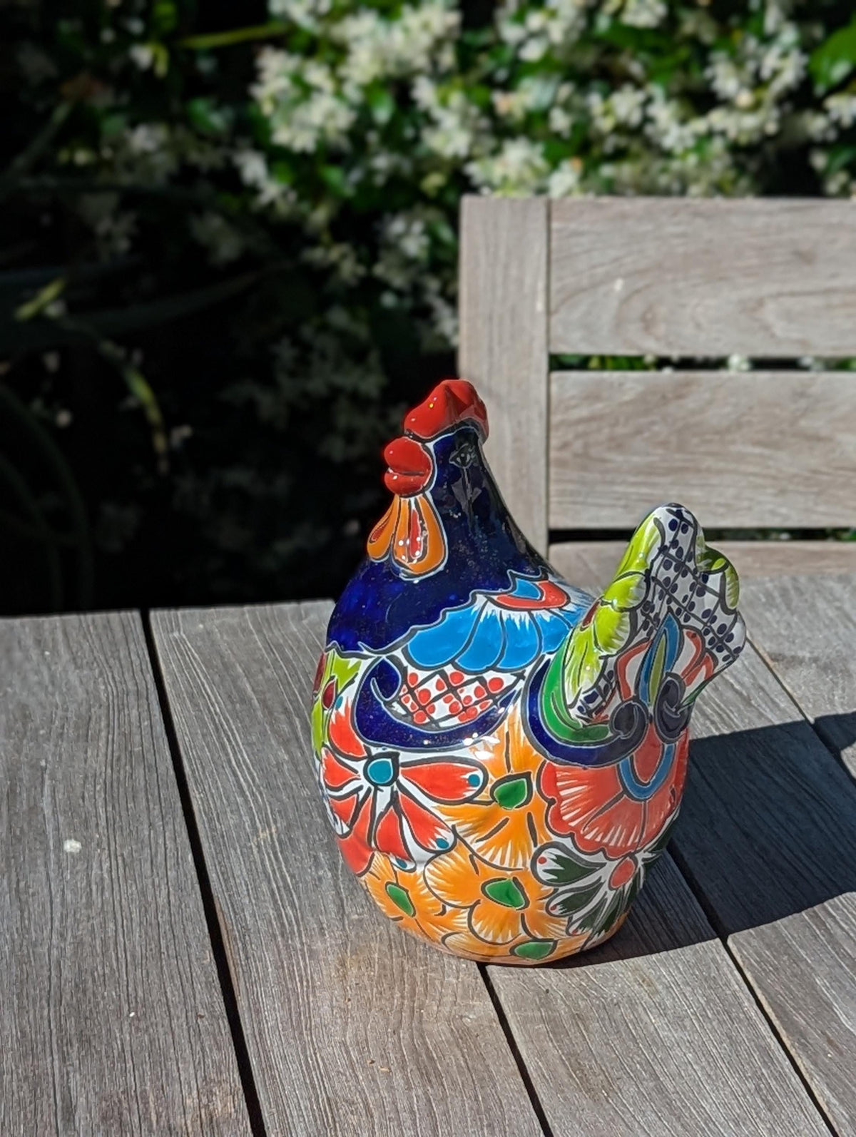 Talavera Rooster Statue | Handmade Ceramic Animal Garden Sculpture | Mexican Pottery Decor