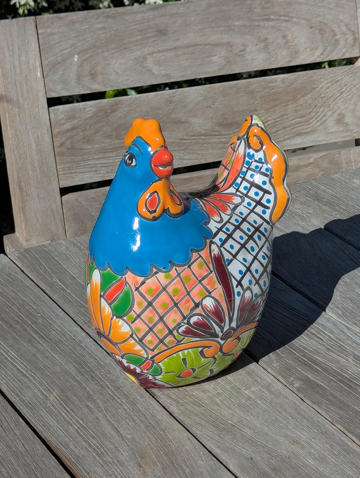 Handmade Ceramic Rooster Garden Sculpture | Talavera Animal Statue | Mexican Pottery Decor