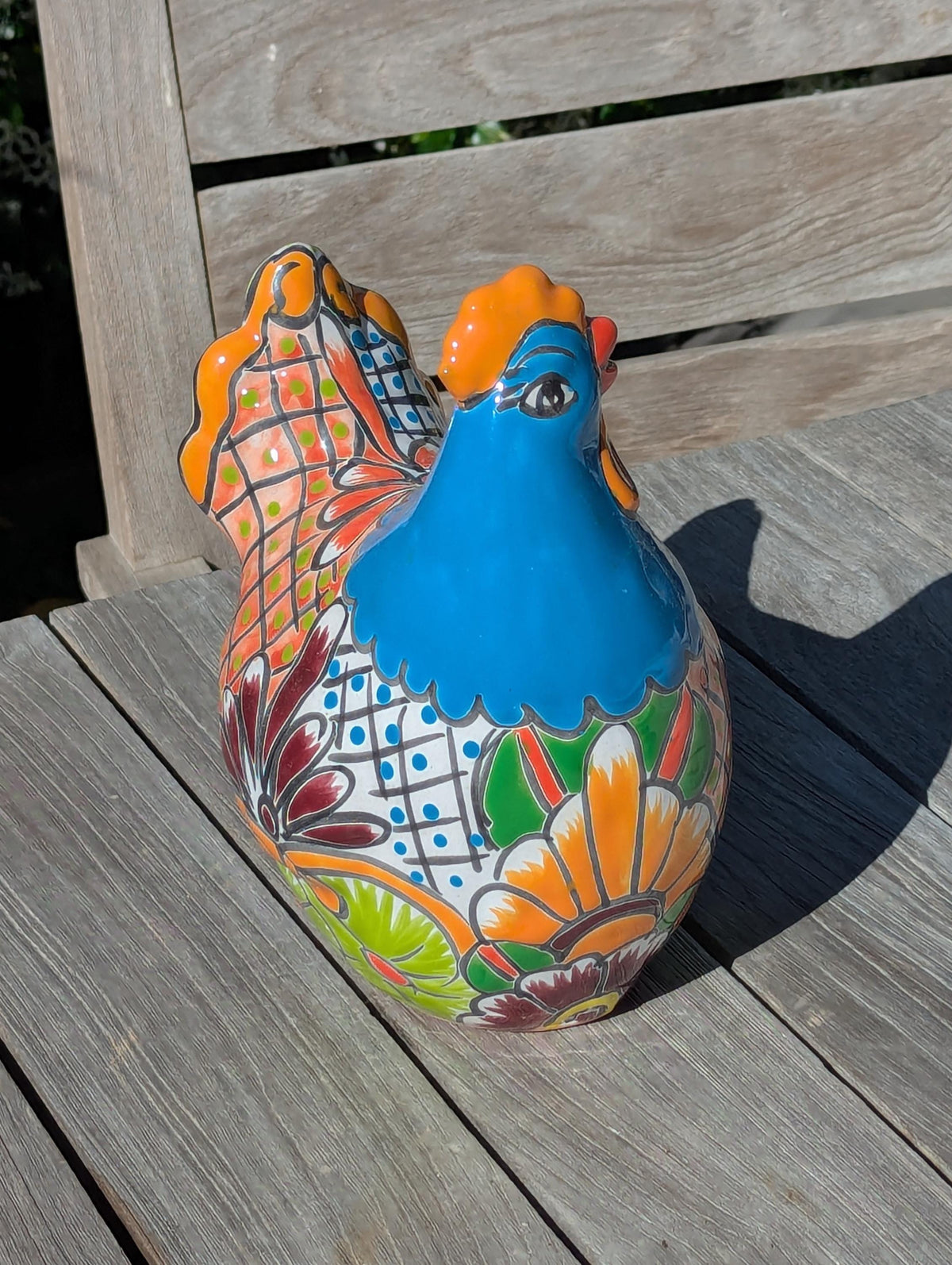 Handmade Ceramic Rooster Garden Sculpture | Talavera Animal Statue | Mexican Pottery Decor