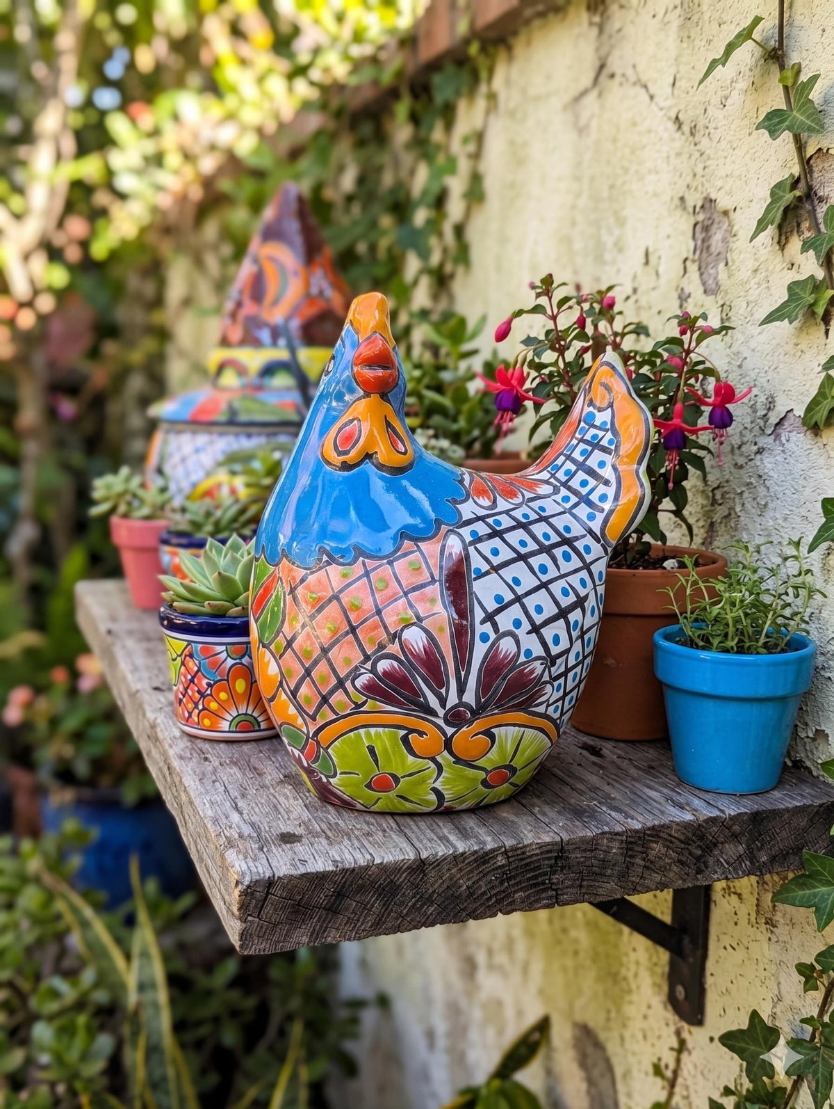 Handmade Ceramic Rooster Garden Sculpture | Talavera Animal Statue | Mexican Pottery Decor