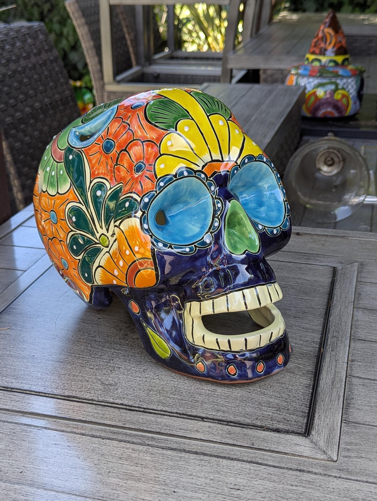 Halloween Skull Talavera Decor  | Hand painted Ceramic Mexican Pottery