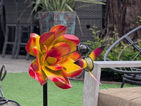 Ant Yard Art | Hand-Painted Metal Flower, Hummingbird, Stone Statue | Mexican Garden Decor