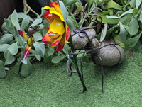 Ant Yard Art | Hand-Painted Metal Flower, Hummingbird, Stone Statue | Mexican Garden Decor