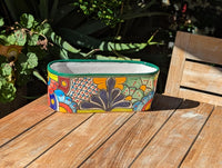 Talavera Oval Succulent Planter | Mexican Ceramic Window Box  | Hand Painted Pot