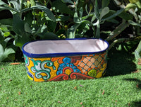Hand Painted Talavera Oval Pot | Mexican Pottery Ceramic Planter | Succulent Window Box