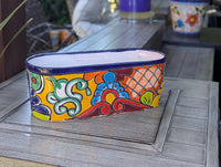 Hand Painted Talavera Oval Pot | Mexican Pottery Ceramic Planter | Succulent Window Box