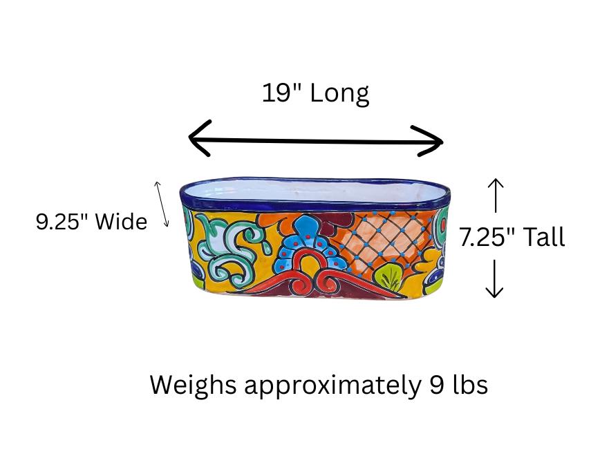 Hand Painted Talavera Oval Pot | Mexican Pottery Ceramic Planter | Succulent Window Box