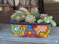 Hand Painted Talavera Oval Pot | Mexican Pottery Ceramic Planter | Succulent Window Box