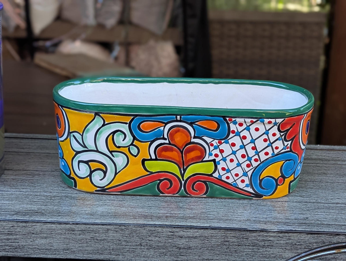Talavera Oval Pot | Hand Painted Succulent Window Box | Mexican Pottery Ceramic Planter