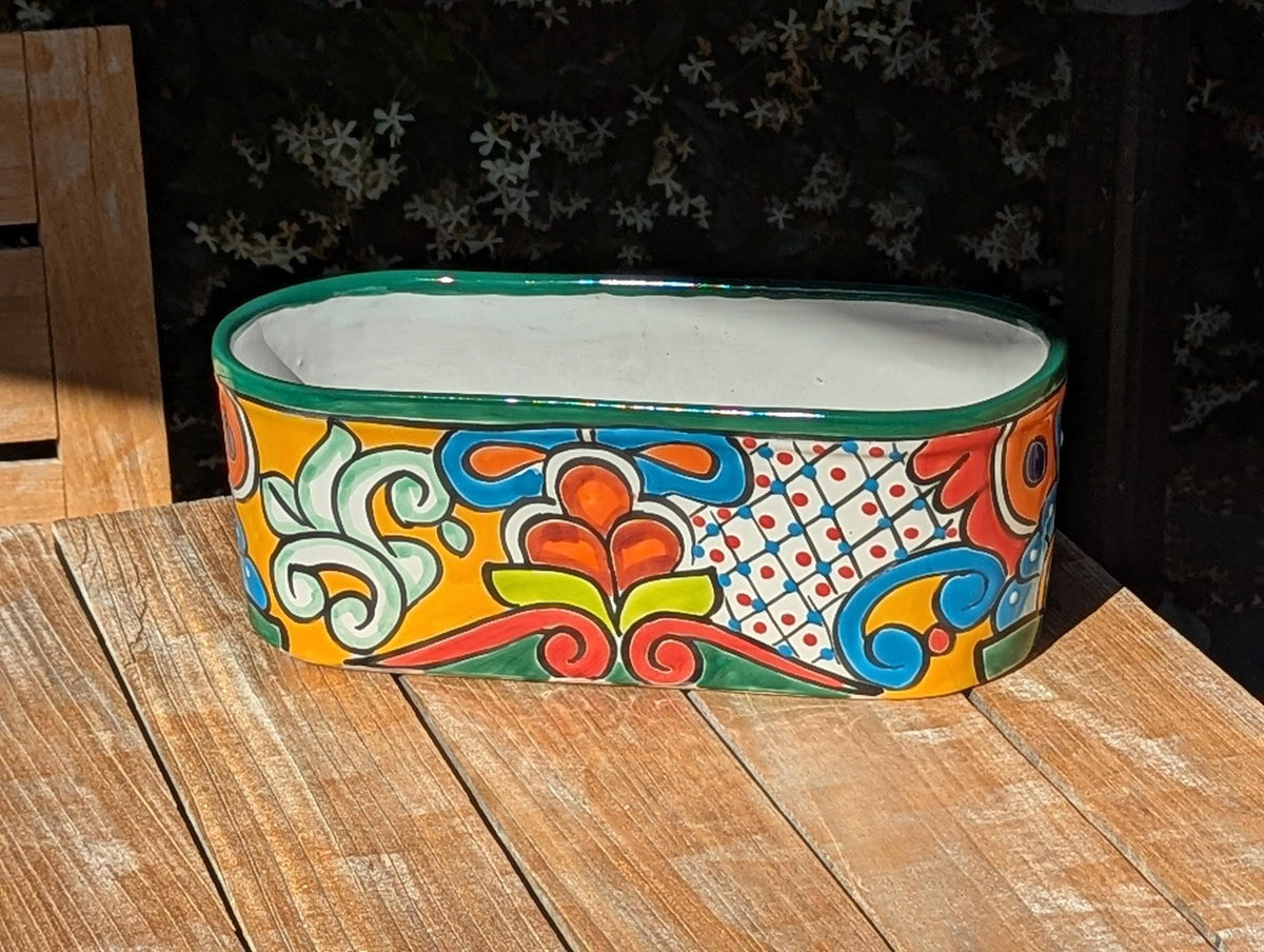 Talavera Oval Pot | Hand Painted Succulent Window Box | Mexican Pottery Ceramic Planter