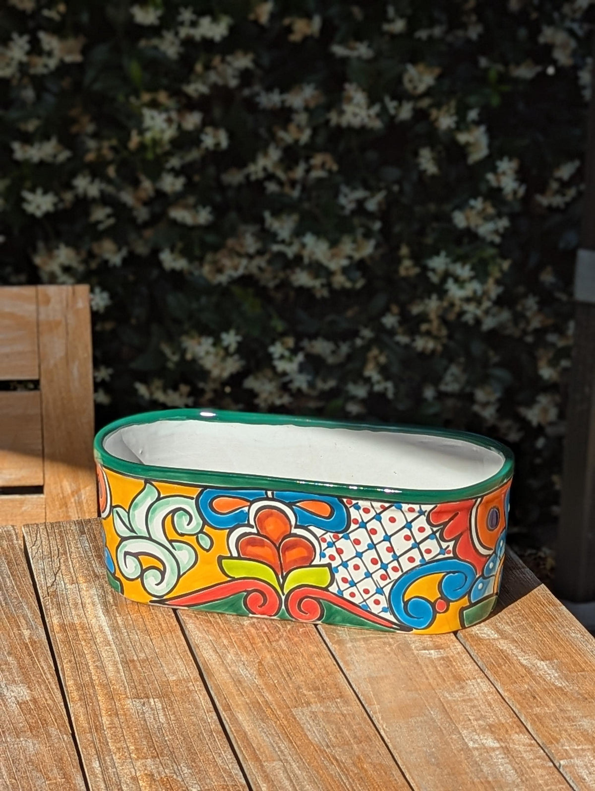 Talavera Oval Pot | Hand Painted Succulent Window Box | Mexican Pottery Ceramic Planter