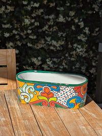Talavera Oval Pot | Hand Painted Succulent Window Box | Mexican Pottery Ceramic Planter