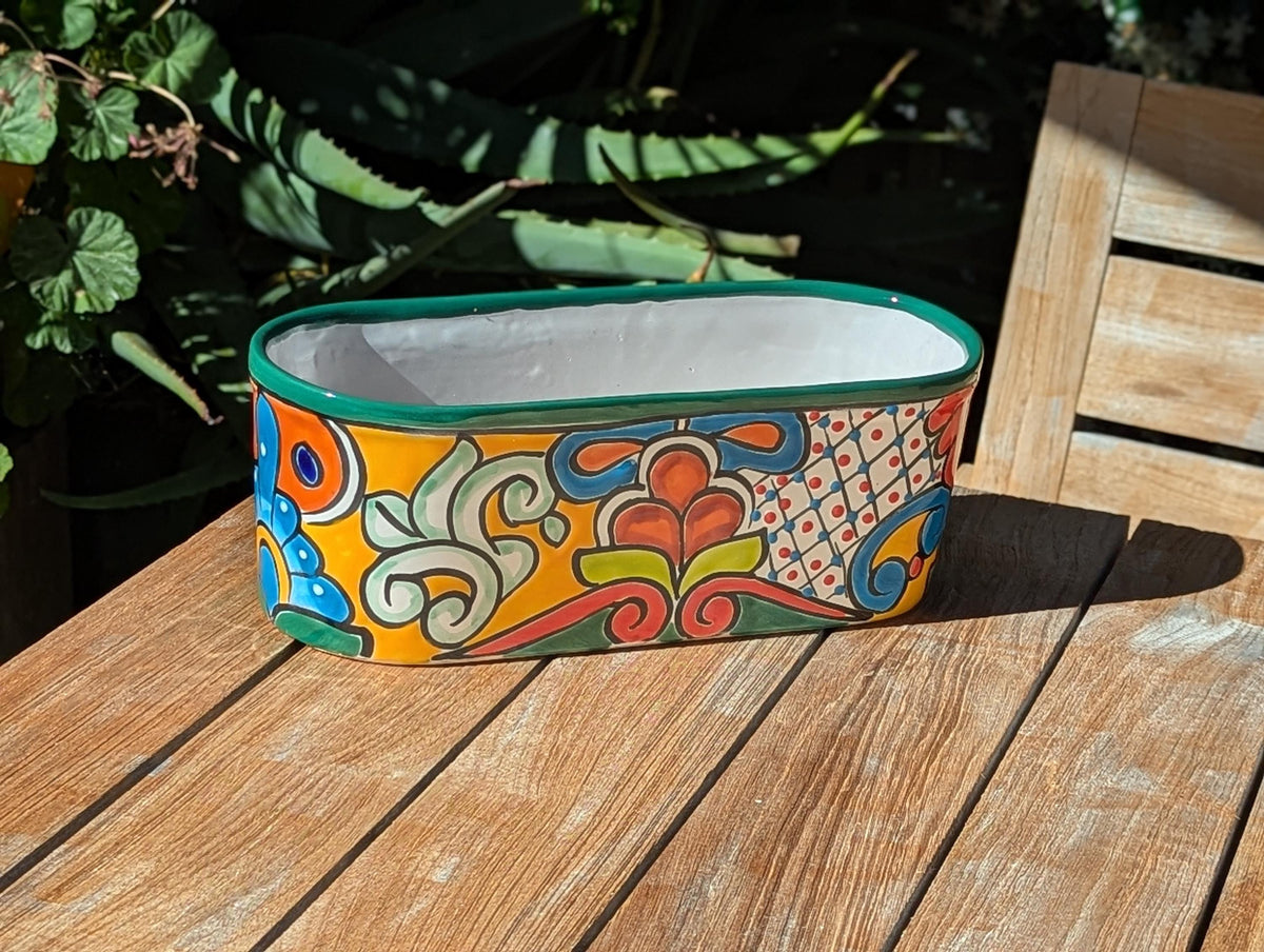 Talavera Oval Pot | Hand Painted Succulent Window Box | Mexican Pottery Ceramic Planter