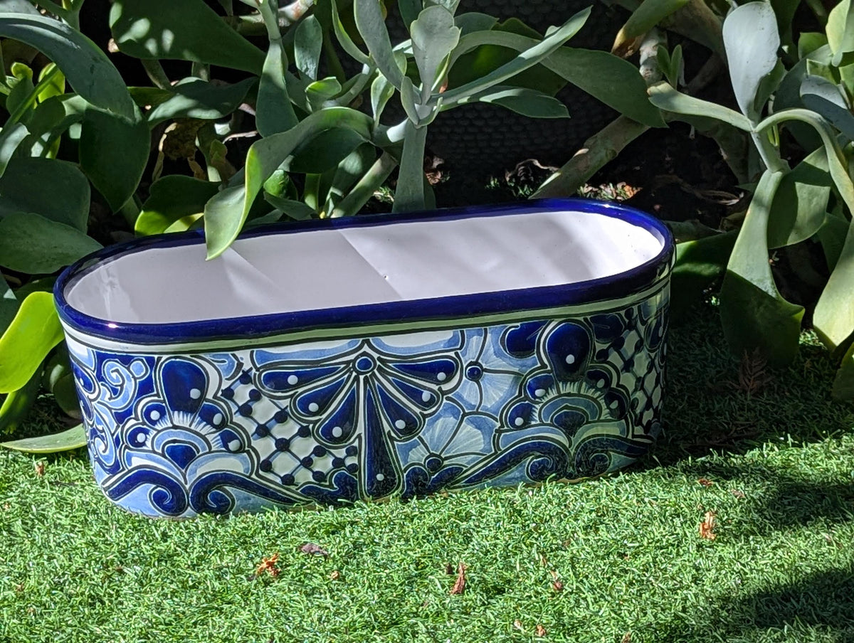 Hand Painted Talavera Oval Planter | Mexican Ceramic Window Box | Succulent Pot