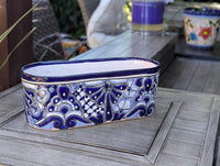 Hand Painted Talavera Oval Planter | Mexican Ceramic Window Box | Succulent Pot