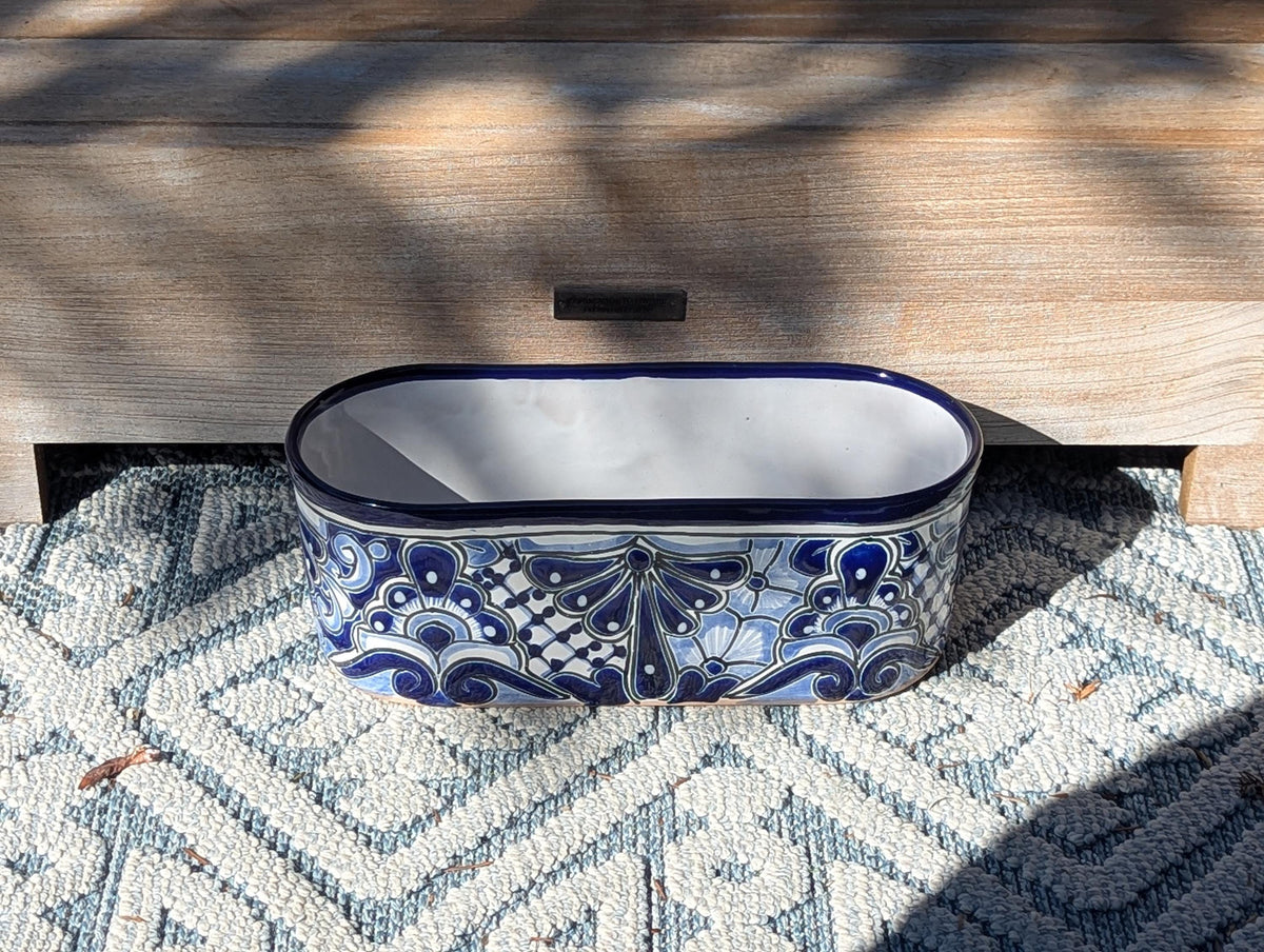 Hand Painted Talavera Oval Planter | Mexican Ceramic Window Box | Succulent Pot