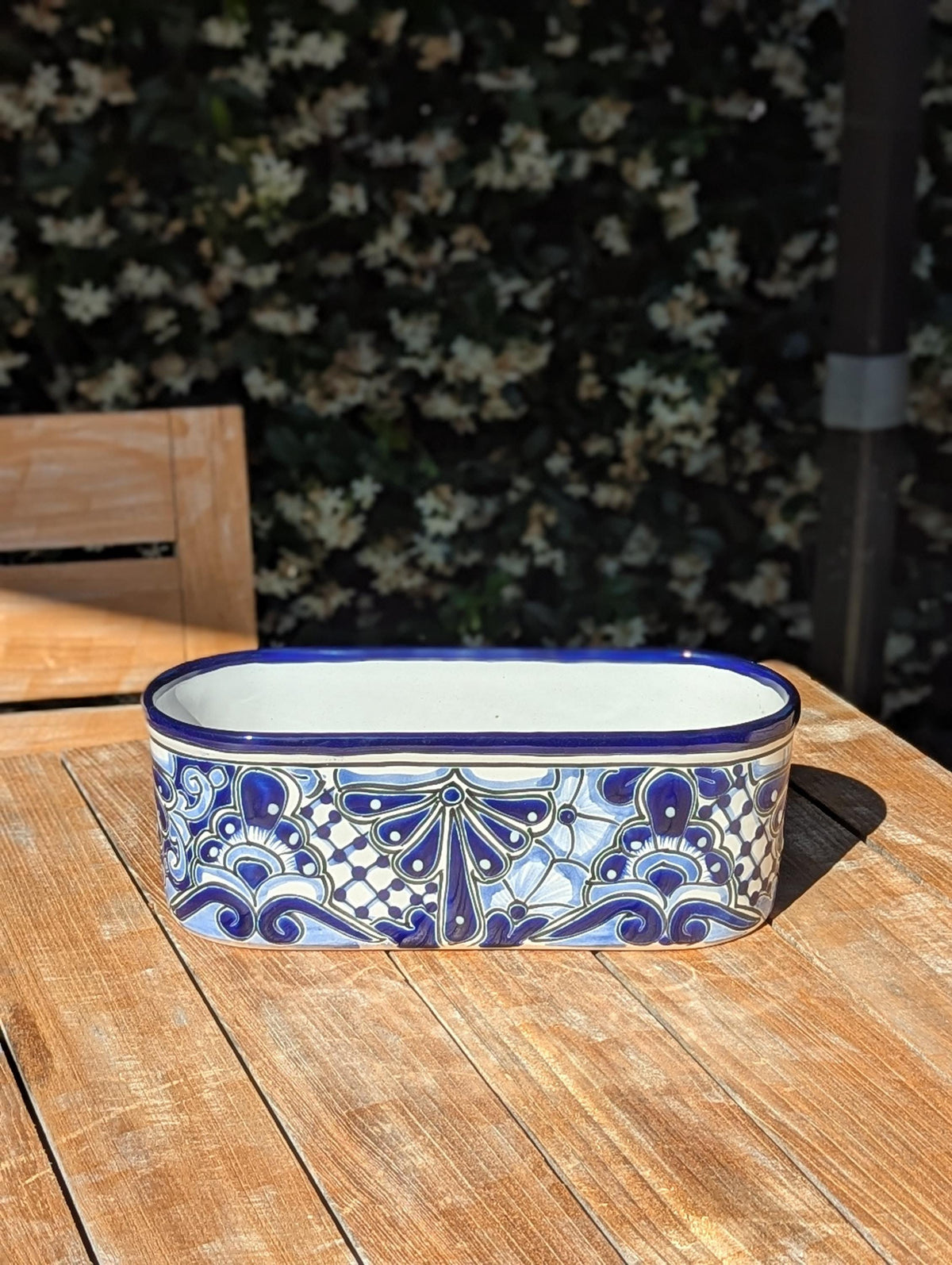 Hand Painted Talavera Oval Planter | Mexican Ceramic Window Box | Succulent Pot