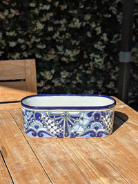 Hand Painted Talavera Oval Planter | Mexican Ceramic Window Box | Succulent Pot