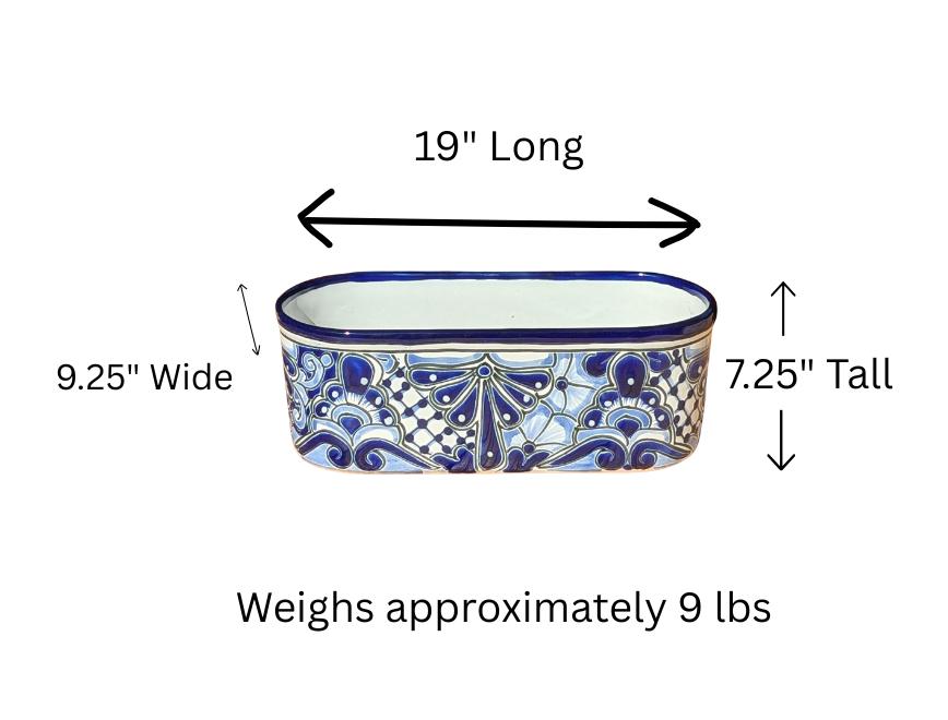Hand Painted Talavera Oval Planter | Mexican Ceramic Window Box | Succulent Pot