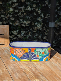 Talavera Oval Succulent Planter | Mexican Ceramic Pot | Hand Painted Window Box