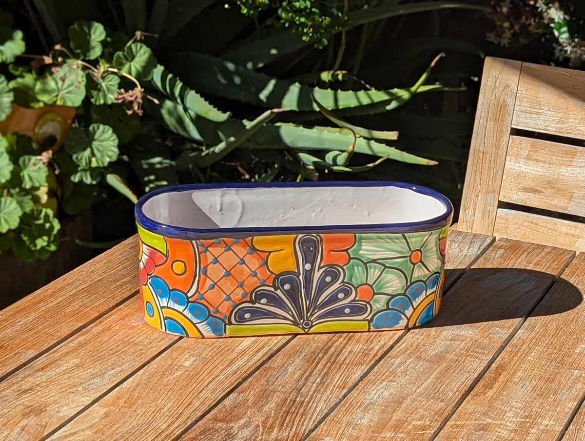 Talavera Oval Succulent Planter | Mexican Ceramic Pot | Hand Painted Window Box