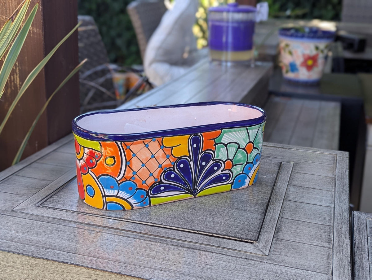 Talavera Oval Succulent Planter | Mexican Ceramic Pot | Hand Painted Window Box