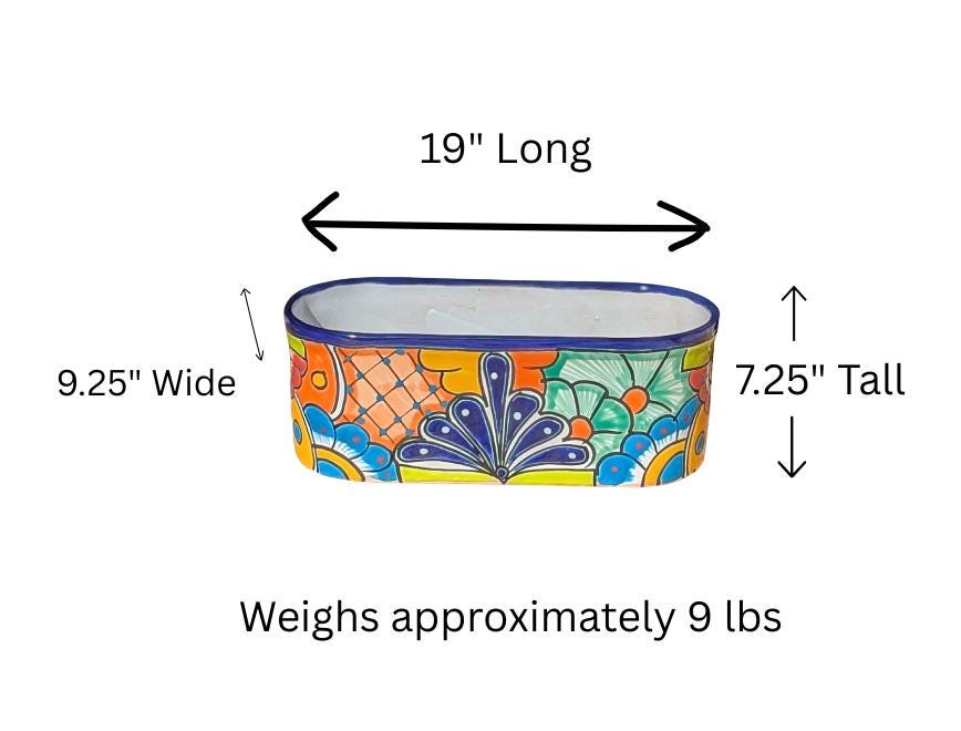 Talavera Oval Succulent Planter | Mexican Ceramic Pot | Hand Painted Window Box