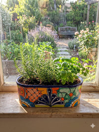 Talavera Oval Succulent Planter | Mexican Ceramic Pot | Hand Painted Window Box