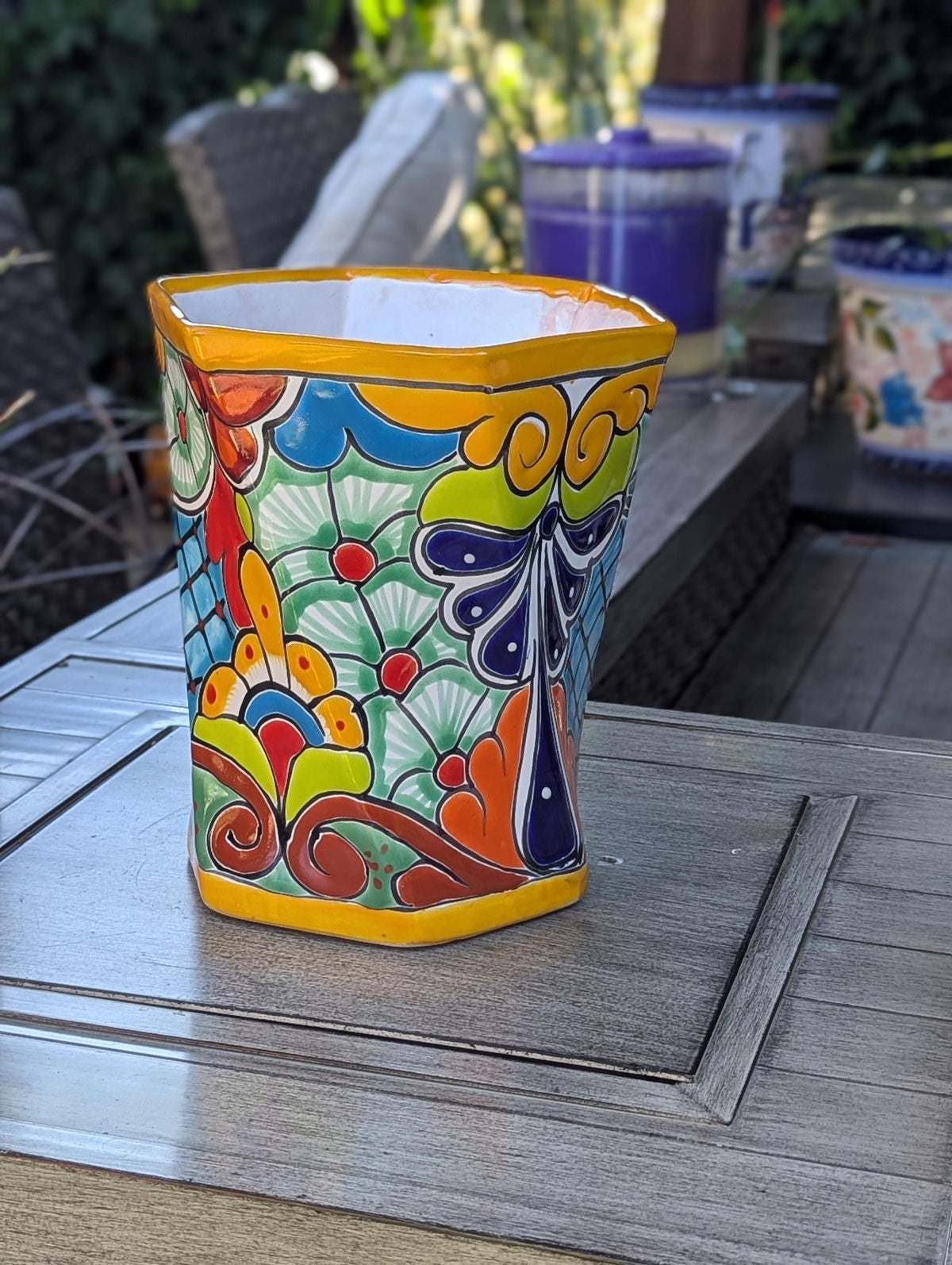 Talavera Hexagon Flower Pot | Hand painted Mexican Ceramic Planter | Housewarming Gift
