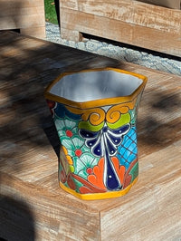 Talavera Hexagon Flower Pot | Hand painted Mexican Ceramic Planter | Housewarming Gift
