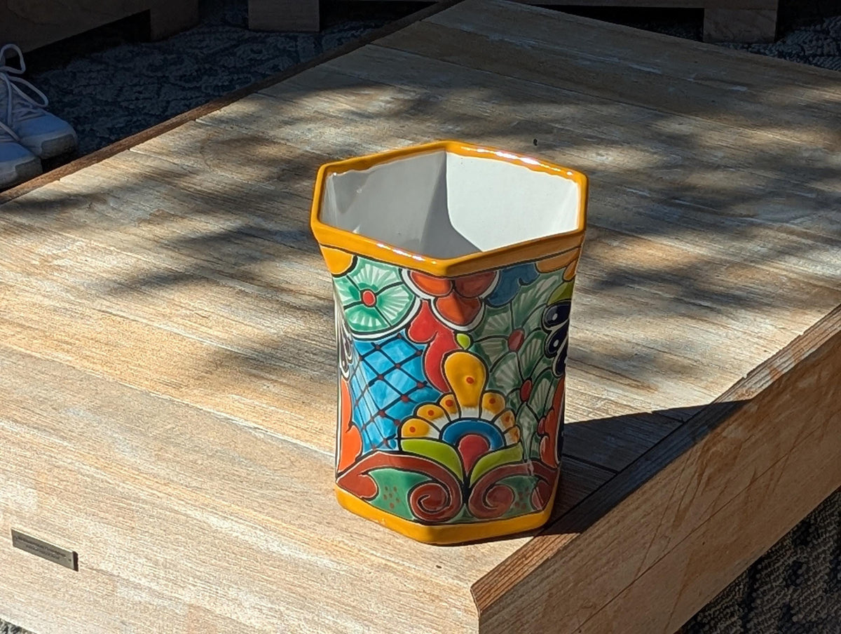 Talavera Hexagon Flower Pot | Hand painted Mexican Ceramic Planter | Housewarming Gift