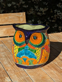 Talavera Owl Planter | 9.75" Tall Handmade Mexican Ceramic Flower Pot