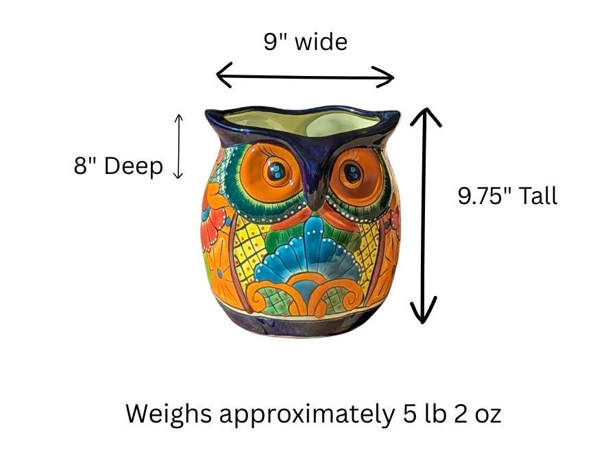 Talavera Owl Planter | 9.75" Tall Handmade Mexican Ceramic Flower Pot