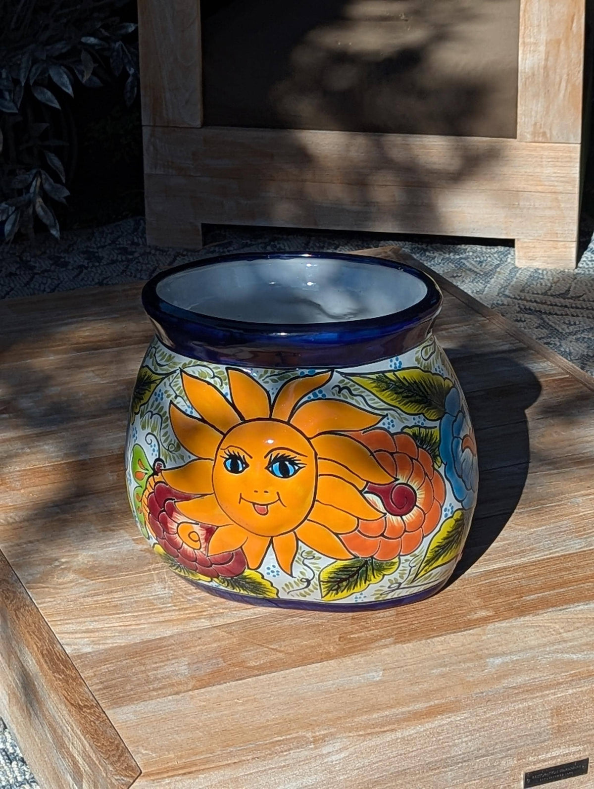 11.5" Oval Mexican Sun Flower Pot  | Handmade Talavera Ceramic Planter  | Outdoor Yard Art
