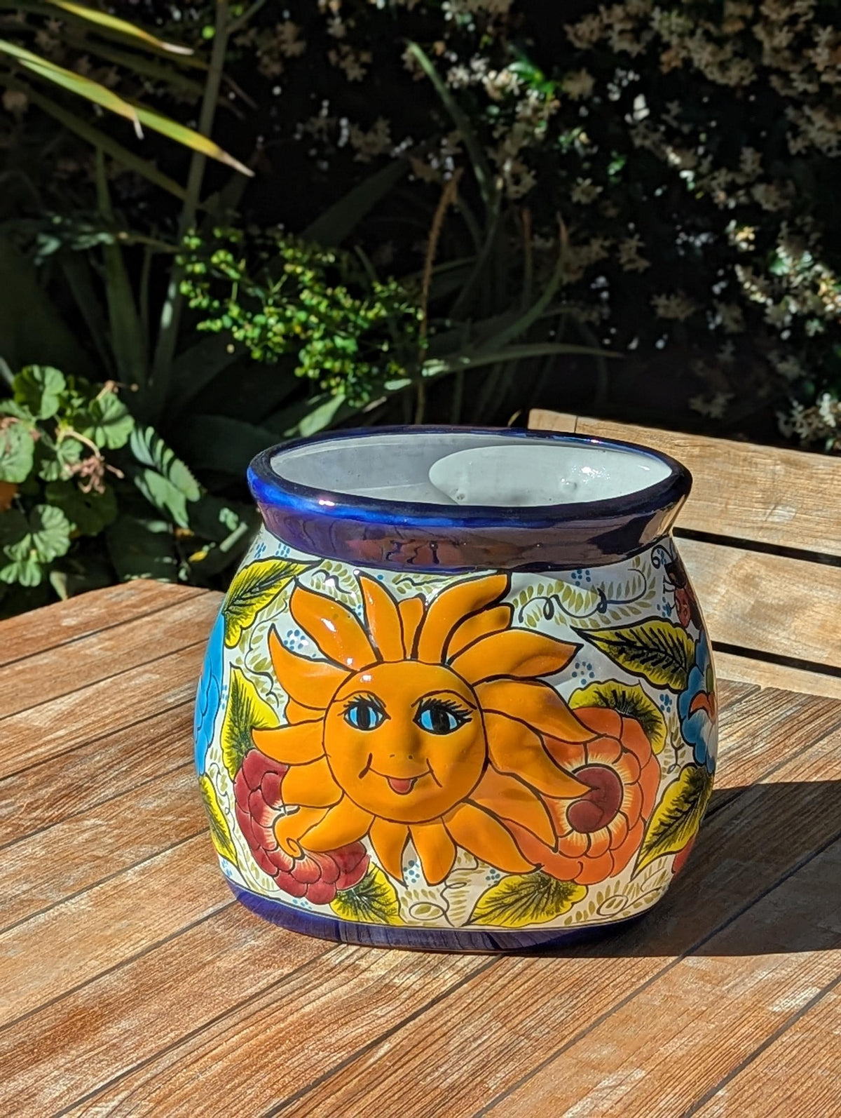 11.5" Oval Mexican Sun Flower Pot  | Handmade Talavera Ceramic Planter  | Outdoor Yard Art