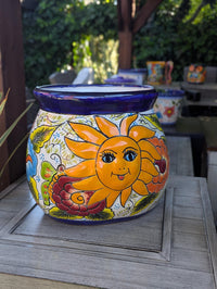 11.5" Oval Mexican Sun Flower Pot  | Handmade Talavera Ceramic Planter  | Outdoor Yard Art