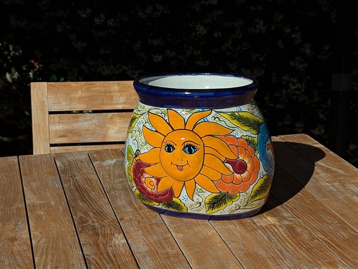 11.5" Oval Mexican Sun Flower Pot  | Handmade Talavera Ceramic Planter  | Outdoor Yard Art