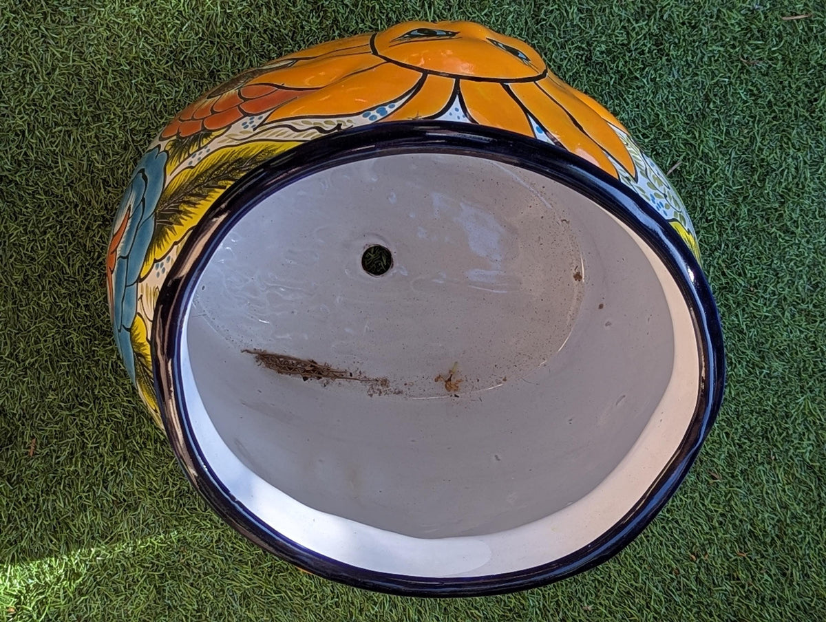 11.5" Oval Mexican Sun Flower Pot  | Handmade Talavera Ceramic Planter  | Outdoor Yard Art