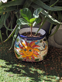 11.5" Oval Talavera Sun Planter | Handmade Mexican Ceramic Flower Pot | Outdoor Yard Art