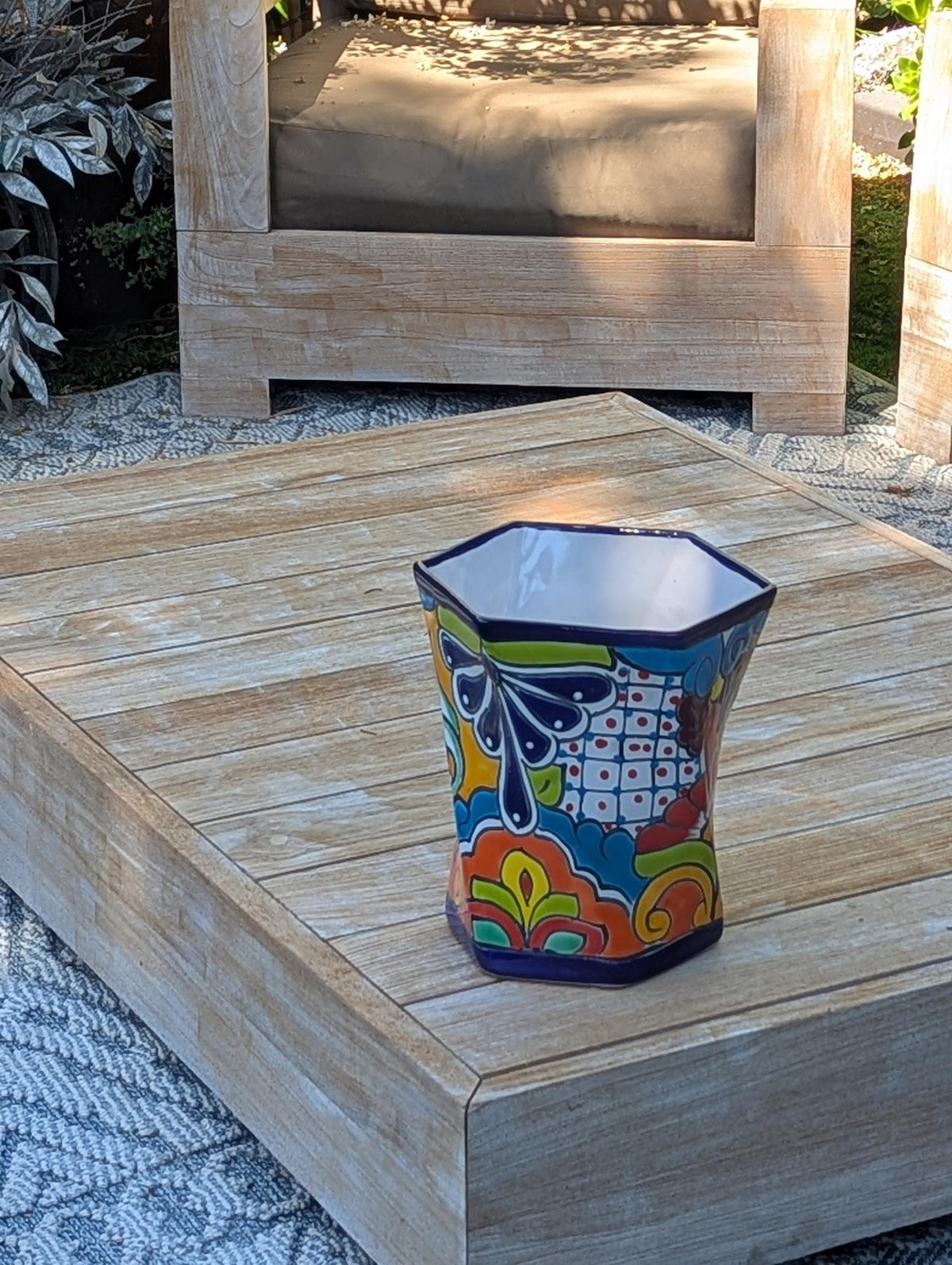 Talavera Hexagon Flower Pot | Hand painted Mexican Pottery Garden Decor | Housewarming Gift