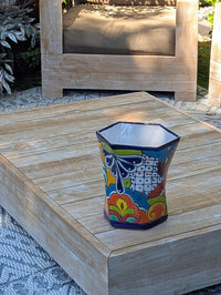 Talavera Hexagon Flower Pot | Hand painted Mexican Pottery Garden Decor | Housewarming Gift
