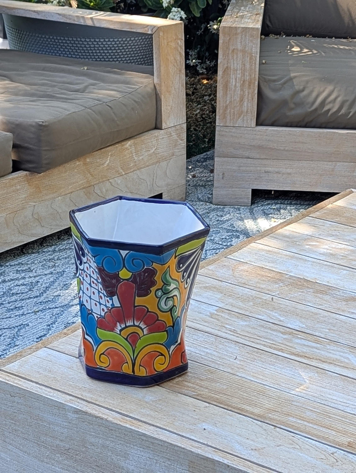 Talavera Hexagon Flower Pot | Hand painted Mexican Pottery Garden Decor | Housewarming Gift