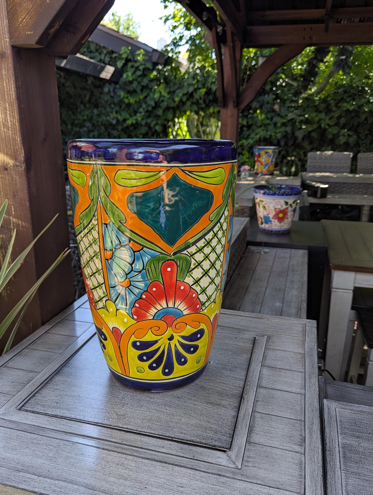 Talavera Planter | Hand-Painted Mexican Ceramic Flower Pot | Outdoor Garden Decor