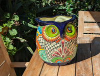 11.5" Tall Talavera Owl Planter | Handmade Ceramic Flower Pot | Outdoor Mexican Pottery Gift