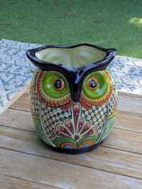 11.5" Tall Talavera Owl Planter | Handmade Ceramic Flower Pot | Outdoor Mexican Pottery Gift