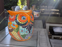 11.5" Tall Talavera Owl Flower Pot | Handmade Ceramic Planter | Outdoor Mexican Pottery Gift