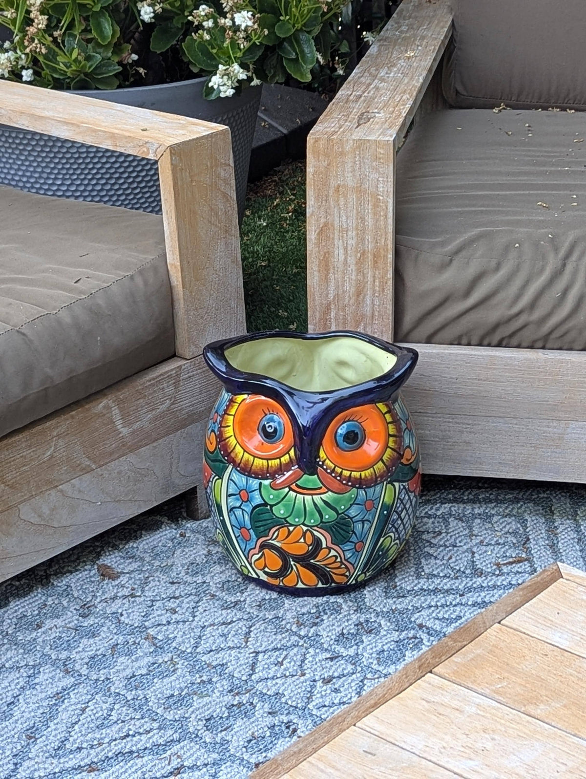 Outdoor Owl Flower Pot | 11.5" Tall Talavera Ceramic Planter | Handmade Mexican Pottery Gift